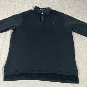 VTG Polo Ralph Lauren Rugby Long Sleeve Polo Shirt Men XL Black Purple Pony